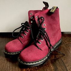 Cherry Red Pascal Doc Martens New, Never Worn Sparkles And Nice Texture Trendy Red Lace-up Boots For Winter, Red Ankle Martin Boots For Fall, Ankle-high Boots With Red Sole For Winter, Red Ankle-high Lace-up Boots For Winter, Trendy Burgundy Boots For Winter, Trendy Burgundy Winter Boots, Red High-top Lace-up Boots For Winter, Burgundy High-top Boots For Winter, Winter Lace-up Boots With Red Sole