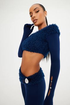 Deep Blue Night Crop Top – BRIELLE Stylish Crop Top, Slim Fit Crop Top, Night Tops, Blue Crop Top, Blue Night, Futuristic Fashion, Blue Crop Tops, Knit Leggings, Leggings Design