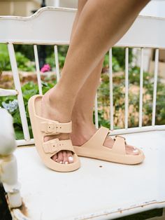 Discover the ultimate in comfort with Maibulun's Marshmallow Step Double Strap Sandals. These lightweight sandals feature a soft cushion and anti-slip sole for all-day wear. And with anti-odor material, your feet will stay fresh and comfortable. Perfect for any casual occasion. 0.98" Heel Slip-on / Buckle closure 100% pure thermoplastic upper 100% Thermoplastic Inner 100% Thermoplastic Sole Feature: Ultimate lightweight soft cushion. Anti-slip bulge sole™. Anti-odor tech material™. Slip-resistant Sandals For Spring Vacation, Comfortable Beige Sport Sandals With Round Toe, Comfortable Cushioned Flip Flops For Everyday, Comfortable Summer Slippers For Everyday Use, Comfortable Beige Sport Sandals, Comfortable Everyday Summer Slippers, Beige Cushioned Flip Flops, Beige Cushioned Flat Flip Flops, Comfortable Flat Jelly Sandals