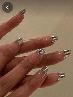 Nails With Silver, Simple Gel Nails, French Tip Acrylic Nails, Almond Nails Designs, Almond Acrylic Nails, Almond Nail, Her Nails, Almond Shaped, Minimalist Nails