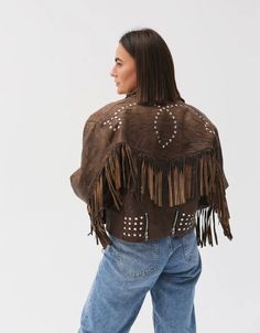 Jacket With Tassels, Vintage Jackets Women, Oversize Jacket, Cowboy Jacket, Classic Cowboy, Leather Clothing, Outfit Party, Western Women, Oversized Jacket