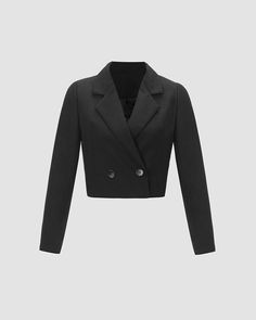 Product Details: Cropped blazer with lapel and buttons Length:CroppedSleeve Length:LongMaterial:95% Polyester + 5% Spandex Black Double-breasted Blazer For Office, Formal Double-breasted Cropped Jacket, Fitted Cropped Jacket With Double Button Closure, Formal Double-breasted Cropped Jacket With Buttons, Black Long Sleeve Blazer Dress With Single Button, Formal Long Sleeve Cropped Jacket With Double Button, Formal Cropped Jacket With Double Button Closure, Fitted Double-breasted Cropped Jacket With Buttons, Double-breasted Cropped Jacket For Spring Office