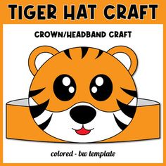 an orange and white tiger head with the words crown / headband craft