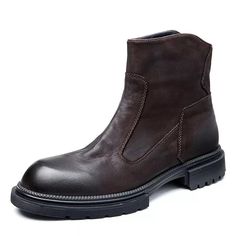 Experience unparalleled winter comfort with these men's boots. The round toe shape ensures exceptional comfort, complemented by a genuine leather upper and pig split insole for a seamless blend of quality and style. The zipper closure adds a modern touch to the retro military-inspired design, offering practicality and fashion. Step confidently into the season, wearing these marvelous ankle boots. Specifications Brand Name: GeraldBlack Boot Type: Chelsea BootsShaft Material: Genuine LeatherShaft-Genuine Leather Type: Cow LeatherOutsole Material: RubberUpper Material: Genuine LeatherUpper-Genuine Leather Type: Cow LeatherInsole Material: Pig SplitLining Material: Genuine LeatherLining-Genuine Leather Type: PigskinOrigin: Mainland ChinaCN: GuangdongBoot Height: ANKLEItem Type: BootsFashion El Winter Martin Ankle Boots With Goodyear Welt Construction, Winter Chelsea Boots With Leather Sole For Outdoor, Winter Goodyear Welt Martin Ankle Boots, Leather Moc Toe Martin Boots For Winter, Rugged Chelsea Boots With Leather Sole For Winter, Brown Winter Chelsea Boots With Reinforced Toe, Winter Leather Chelsea Boots With Reinforced Toe, Winter Business Boots With Round Toe, Leather Chelsea Boots With Reinforced Toe For Winter