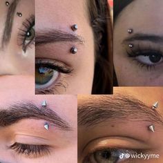 multiple pictures of different types of piercings on the upper part of an eyelid