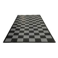 a black and white checkered rug is shown