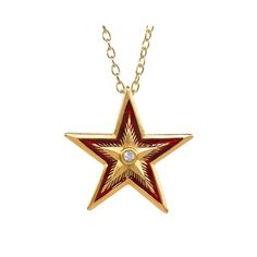 A star is a beacon of hope, a shining light that guides the way. It's a symbol of positivity, happiness or renewal. Look up into the nighttime sky, and the stars have a magical and inspiring presence.  Red enameled 24 Karat gold plate over pewter, enhanced by a crystal. 18" Gold-plate chain.  Measures approximately 1" x 1". Designed and manufactured in the USA by out parent company Multilana New York.   © MULTILANA ILANET museum shop      We take pride that our jewelry & gifts are designed and h Red Necklace With Star Charm For Gift, Red Necklace With Star Charm As Gift, Red Star-shaped Jewelry Gift, Red Star-shaped Jewelry For Gift, Nighttime Sky, Gift Box Handmade, Shining Light, Star Pendant Necklace, Museum Shop