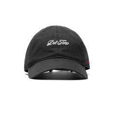 The Del Toro Dad Hat is made from garment washed cotton-twill that's embroidered with the Del Toro script logo. The hat is unstructured with a low profile "dad" hat fit. Hip Hop Cotton Fitted Hat With Curved Brim, Streetwear Dad Hat With Embroidered Logo, Urban Dad Hat With Embroidered Logo And Curved Brim, Hip Hop Cotton Dad Hat With Curved Brim, Hip Hop Style Cotton Dad Hat With Curved Brim, Hip Hop Cotton Hat With Embroidered Logo, Mule Sneakers, Velvet Slippers, Script Logo