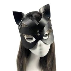 Mask / Black/ Cat Woman/ Sexy Straps Black Cat Woman, Mask Cat, Face Shield Masks, Rave Mask, Rabbit Costume, Mask Shapes, Headband Men, Cat Woman, Masquerade Costumes