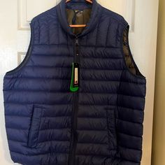 Nwt Size Xxl Natural Down Vest That Packs Neatly And Compactly Into Its Own Bag! Excellent For Travel To Those Colder Adventures Navy Casual Outerwear For Travel, Navy Vest, Down Vest, Mens Jackets, Color Blue, Jackets & Coats, Man Shop, Navy, Travel