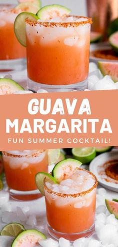 guava margarita cocktail with cucumber garnish on the side