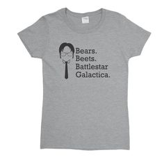 Bears Beets Battlestar Galactica Womens T-Shirt @ Textual Tees Bears Beets Battlestar Galactica, T Shirt Company, Unicorn Tshirt, Battlestar Galactica