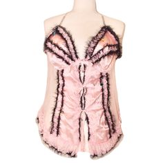 Size M/L Loose, flowy fit. Coquette Camisole Top For Night Out, Coquette Pink Top For Party, Pink Fitted Blouse For Loungewear, Fitted Pink Blouse For Loungewear, Pink Summer Night Tops, Pink Camisole Top With Coquette Style, Pink Coquette Camisole Top, Coquette Camisole Sleep Tops, Feminine Sleeveless Night Tops