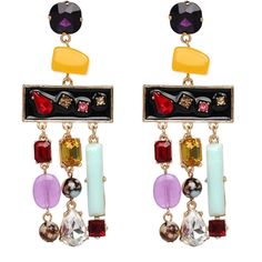 Multicolored Crystal Details Drop Earrings Rhinestone Detail Multicolor Jeweled Dangle Earrings, Elegant Multicolor Tassel Earrings For Party, Elegant Multicolor Drop Tassel Earrings, Elegant Multicolor Tassel Drop Earrings, Multicolor Tassel Earrings For Party, Elegant Multicolor Tassel Earrings For Gift, Elegant Multicolor Tassel Earrings As Gift, Coach Earrings, New Fashion Earrings