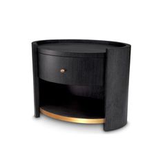 the black and gold side table is on display