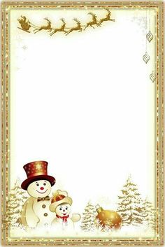 a christmas card with a snowman and two bears