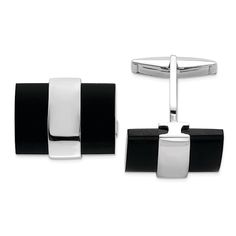 Sterling silver cuff links with black onyx gemstones and polished finish. Measures approximately 13/16"L x 11/16"W. Silver Cufflinks, Sterling Silver Cuff, Cuff Links, Silver Cuff, Black Onyx, The Collection, Onyx, Cufflinks, Jewelry Watches