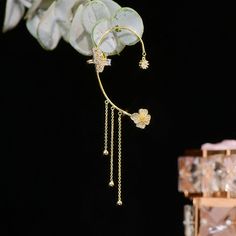 No piercings required. Material 14k Gold Electroplated - more durable than regular platings Cubic Zirconia Tassel Earing, Zircon Earrings, Ear Cuff Earings, Sterling Silver Flowers, Butterfly Flowers, Butterfly Earrings, Rhinestone Earrings, Silver Flowers, Beautiful Earrings