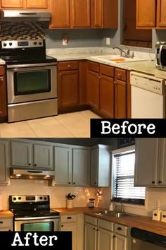 before and after pictures of a kitchen remodel