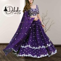 Purple Bollywood Designer Georgette Lehenga Choli for woman Designer Lahanga Marriage Punjabi Lehenga Bridal Party Wear Georgette Lengha          Code:- LW-7086 Lehenga:- (Full-Stitched 👉🏻 Fabric & Work :- Faux Blooming Georgette With Heavy Sequins Embroidered work 👉🏻 Length :- 42'' 👉🏻 Waist  :- 42''  👉🏻 Inner :- Cotton 👉🏻 Flair  :- 3.5 Mtr 👉🏻 Closure :- Chain Attached & With Dori Latkan 👉🏻 Stitching Type :- Stitched Can-Can And canvas Blouse:- (Unstitched 👉🏻 Fabric & Work :- Fau Luxury Georgette Choli With Self Design, Purple Anarkali Set With Traditional Drape, Unstitched Blouse Sharara For Navratri, Anarkali Style Choli With Cutdana, Navratri Purple Sharara With Cutdana, Purple Cutdana Sharara For Navratri, Navratri Purple Cutdana Sharara, Floor-length Sets With Dori Work, Purple Choli For Eid