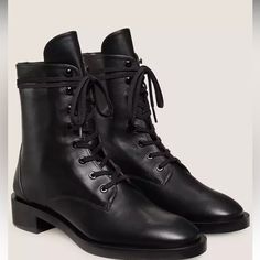 Black Leather Lace Up Combat Boots. Comes With Travel Bag. Black Sock Boots, Velvet Ankle Boots, Stuart Weitzman Boots, Patent Leather Boots, Black Suede Ankle Boots, Brown Leather Ankle Boots, Black Leather Wedges, Lace Up Combat Boots, Pointed Toe Boots