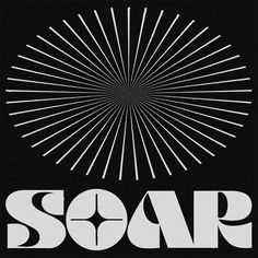 a black and white poster with the word soar