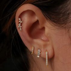 a close up of a person's ear with three small stars on the side