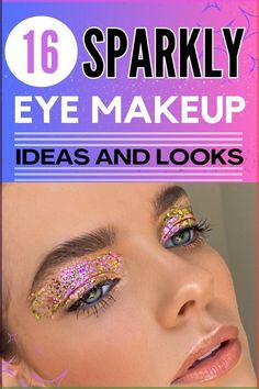 Concert Eyeshadow, Pink Glitter Makeup Looks, Sparkly Eyeshadow Looks, Colorful Eyeshadow Ideas, Eyeshadow Looks Green, Glitter Eye Makeup Looks, Yellow Eyeshadow Looks, Face Glitter Makeup, Red Eyeshadow Looks