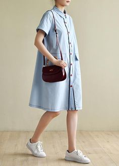 Loose light blue dress silhouette lapel pockets box summer shirts

 Materials used: cotton blended

Measurement:Size L/US16-18/EUR44   
Shoulder 39cm / 15.21"
Sleeve length 19cm / 7.41"
bust 102cm / 39.78"
length 96cm / 37.44"


Size XL/US16-18/EUR44   
Shoulder 40cm / 15.6"
Sleeve length 20cm / 7.8"
bust 106cm / 41.34"
length 97cm / 37.83"



We ship worldwide.

Tracking numbers provided for all orders. Spring Shirt Dress With Pockets And Short Sleeves, Collared Cotton Shirt Dress With Pockets, Light Blue Collared Shirt Dress Casual, Blue Shirt Dress With Pockets For Work, Spring Shirt Dress With Collared Neckline And Pockets, Spring Cotton Shirt Dress With Pockets, Cotton Shirt Dress With Buttoned Pockets For Summer, Summer Cotton Shirt Dress With Buttoned Pockets, Cotton Short Sleeve Shirt Dress With Pockets