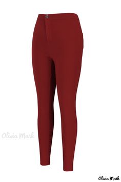 Olivia Mark - Sophisticated Burgundy Patchwork Skinny Mid Waist Pencil Pants High Waist Leggings For Business Casual, Solid High-rise Leggings For Workwear, High-rise Leggings For Work, High Rise Leggings For Workwear, High-waist Leggings For Business Casual, High-rise Leggings Suitable For Workwear, Trendy High Waist Jeggings For Work, Fitted High-waisted Breeches For Workwear, High Waist Solid Color Leggings For Work