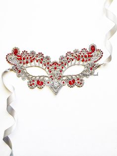 Luxury Masquerade Mask Women, Silver Red Rhinestone Venetian Masks, Black Tie event Masquerade Masks Traditional Red Masquerade Mask For Carnival, Red Eye Mask For Masquerade, Red Eye Mask As Gift, Red Eye Mask As A Gift, Red Eye Mask For Gift, Masquerade Mask With Rhinestones For Carnival, Rhinestone Mask For Masquerade Carnival, Rhinestone Mask For Carnival Masquerade, Carnival Rhinestone Eye Mask