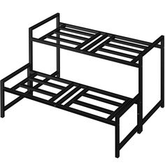 two metal bunk beds sitting next to each other on top of each other in front of a white background