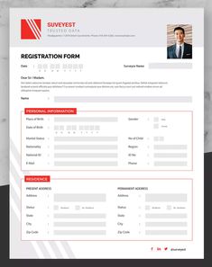 a professional resume template with red accents