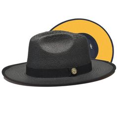 Valentino Wide Brim Pinch Front Fedora by Bruno Capelo – DAPPERFAM Casual Top Hat With Curved Brim, Casual Solid Top Hat With Curved Brim, Solid Straw Fedora Hat, Solid Color Straw Fedora Hat, Black Toquilla Straw Fedora For The Beach, Solid Color Straw Fedora, Casual Wide Brim Top Hat For Spring, Black Flat Brim Fedora For Summer, Classic Wide Brim Top Hat For The Beach