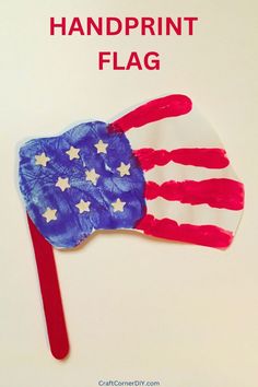 a handprint flag made out of red, white and blue paper