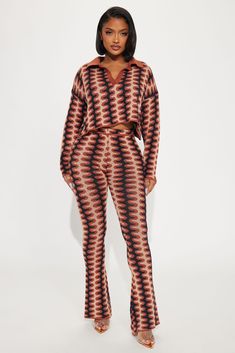 Available In Rust/combo. Sweater Pant Set Geometric Print Long Sleeve Collar Flare Pant Elastic Waistband Stretch Inseam: 33" Disclaimer: Print Placement May Vary. 50% Rayon 30% Polyester 20% Nylon Imported | Blaire Sweater Pant Set in Rust size 2X by Fashion Nova Plus Size Fall, Fall Fit, Flare Pant, Fall Fits, Curve Dresses, Sweater Pants, Pant Set, Matching Dresses, Modest Outfits