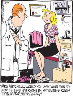 a cartoon depicting a doctor talking to a woman