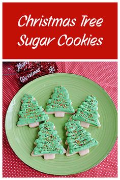 christmas tree sugar cookies on a green plate