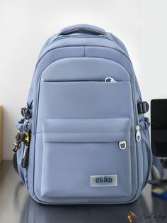 BirdinBag - Versatile Decorative Patch Backpack Casual Blue Laptop Bag For School, Casual Blue Rectangular Laptop Bag, Blue Lightweight School Bag, Blue Shoulder Laptop Bag For School, Blue Backpack Shoulder Bag For School, Blue Student Bags, Blue Student Bag, Functional Blue Backpack For Daily Use, Blue Backpack For Students