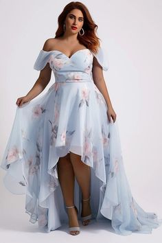 Xpluswear Design Plus Size Wedding Guest Multicolor Floral Off The Shoulder Knitted Maxi Dresses Plus Size Bridesmaid Dresses Blue, Wedding Guest Dresses Blue, Plus Size Summer Dresses For Wedding Guest, Plus Size Bridesmaids Dresses, Wedding Dress For Short Women, Chiffon Maxi Dresses, Plus Size Wedding Guest Dress, Blue Wedding Guest Dresses, Cruise Clothes