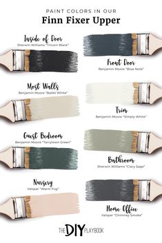 the different shades of paint that are used for furniture and home decor, including white, gray