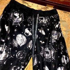 Black And Shimmery Silver Stretchy Soft Fleece Never Worn Size Large Black Christmas Loungewear Bottoms, Black Bottoms For Christmas Loungewear, Black Loungewear Bottoms For Christmas, Pjs Outfits, Christmas Pajama Pants, Spooky Things, Disney Nightmare Before Christmas, Candle Pedestal, Cute Pjs