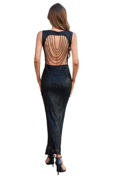 Black Deep V Neck Sleeveless Patterned Long Sequin Dress Glamorous Sleeveless Evening Dress For Date Night, Black Sleeveless Cocktail Evening Dress, Sleeveless Prom Dress With Back Zipper, Glamorous Sleeveless Maxi Evening Dress, Sleeveless Evening Dress For Party, Sleeveless Sequin Dress For Night Out, Sleeveless Black Dress With Back Zipper, Glamorous Sleeveless Maxi Dress For Cocktail, Black Sleeveless Dress With Back Zipper