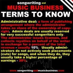 a poster with the words music business and terms to know written in red on it