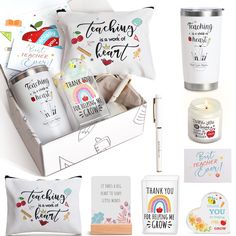 an assortment of personal care items in a gift box with the words thank you teacher on it