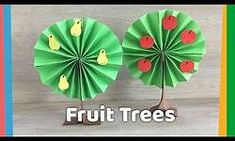 two paper trees with fruit on them and the words fruit trees written in front of them