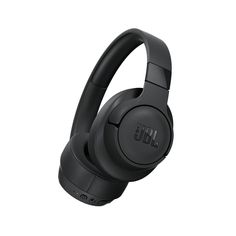 the jbl headphones are black and have bluetooths on it's ears