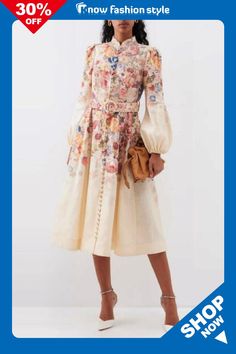 Multicolor Casual Floral Print Mandarin Collar Lantern Sleeve With Belt Vacation Midi Dresses Mandarin Collar Dress, Dress With Floral Print, Patterned Midi Dress, Vacation Outfit, Dress With Belt, Lantern Sleeve, Lantern Sleeves, Waist Dress, Collar Dress