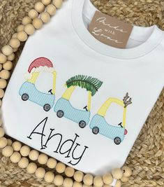 Your favorite little one will be cruising through the holidays in style in this adorable shirt! When ordering an embroidered item, please specify your desired design, monogram initials or name, monogram font & thread color. All of the monogram options can be found here. Also, please note any special requests in the box provided. We will try our best to comply. Monogram Ideas, Toddler Clothing, Monogram Fonts, Holiday Shirts, Monogram Initials, Christmas Design, Embroidery Applique, Cute Shirts, Toddler Outfits