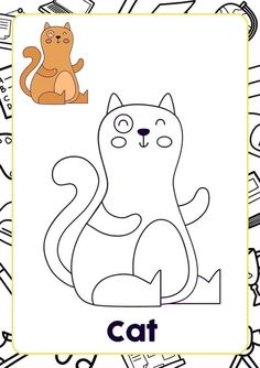 a coloring book with a cat sitting on top of it's back and the letter c